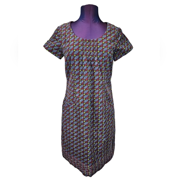 Boden Rust & Blue Geometric Corduroy Short Sleeve Sheath Dress Size 6 Women F46 - Picture 11 of 11